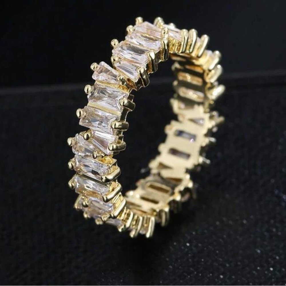 18k gold plated cubic zirconia bezel eternity band ring